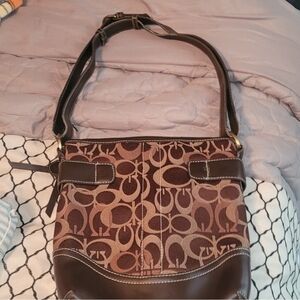 Coach Brown Signature Shoulder Bag MEDIUM SIZE CROSSBODY CUTE BAG PURSE WOMENS